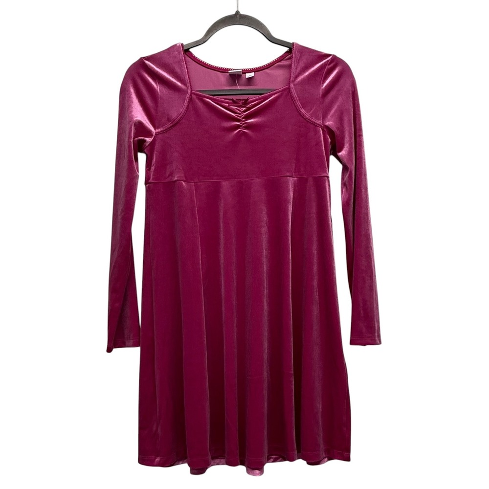 Gap Kids Girls XL 12 Velvet Long Sleeve Dress Bright Fuchsia Pink Dance Party